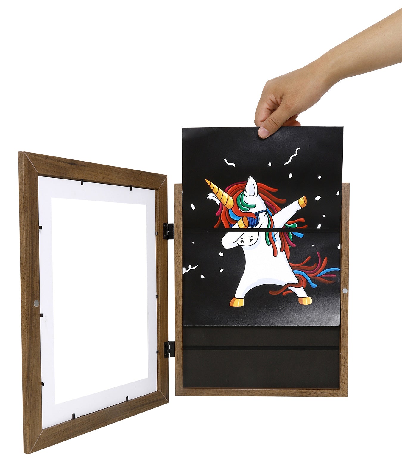10" x 12.5" Dark Oak MDF Wood Kids Art Picture Frame with Elastic Straps