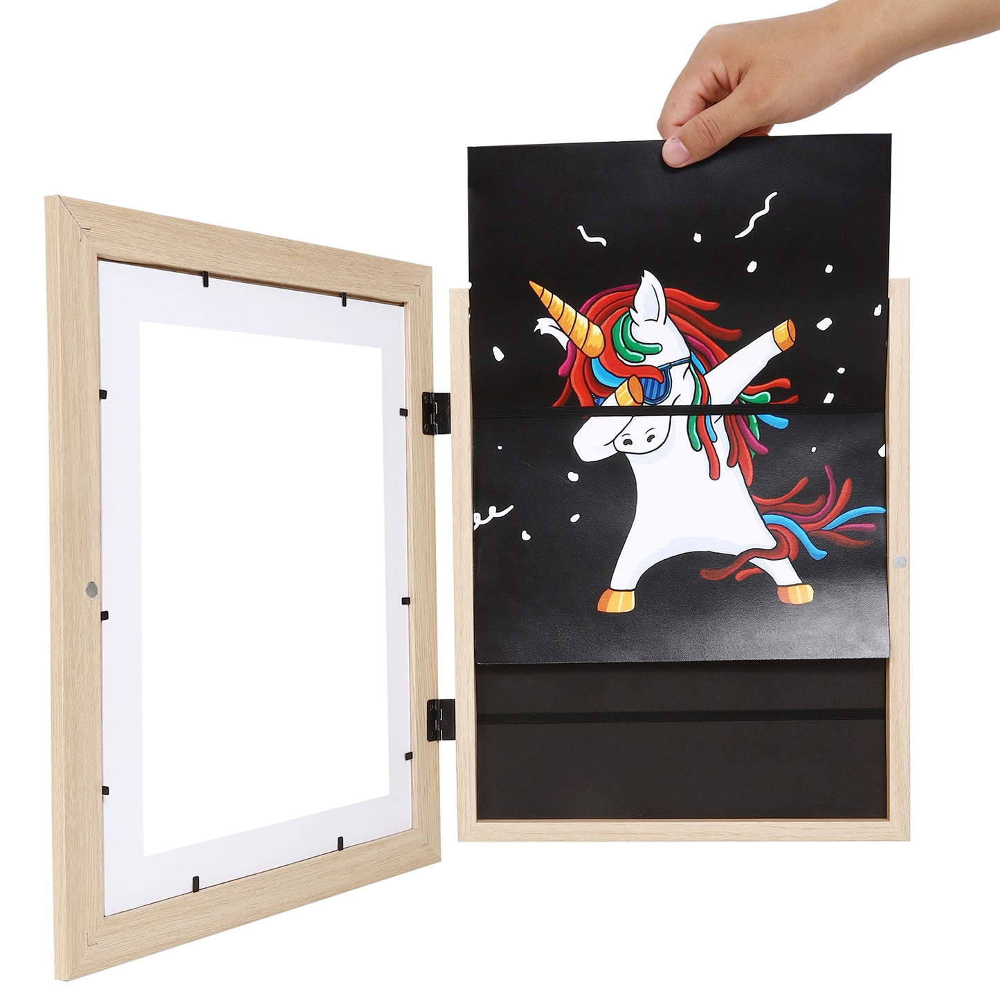 10" x 12.5" Natural Oak MDF Wood Kids Art Picture Frame with Elastic Straps