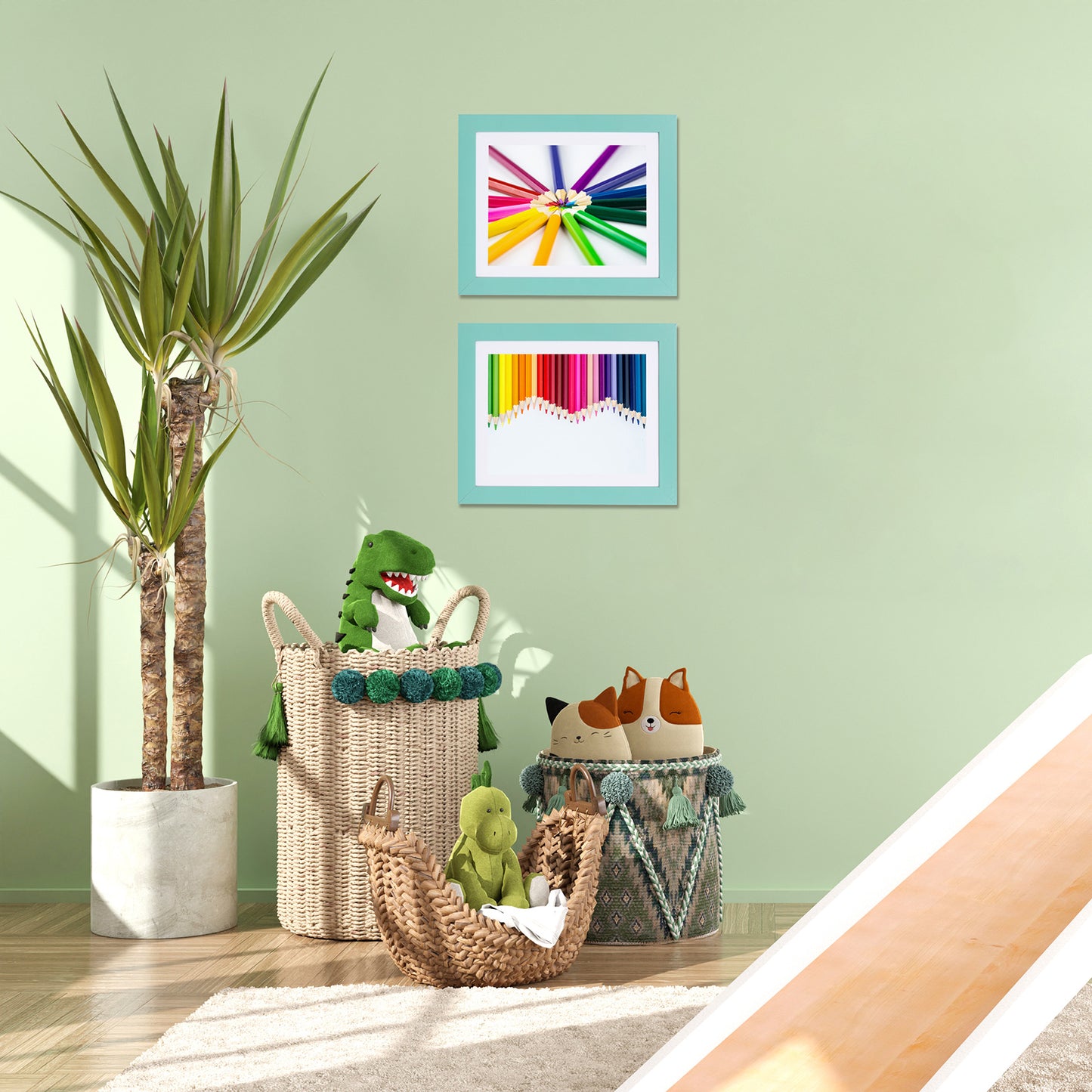 10" x 12.5" Teal MDF Wood Kids Art Picture Frame with Elastic Straps