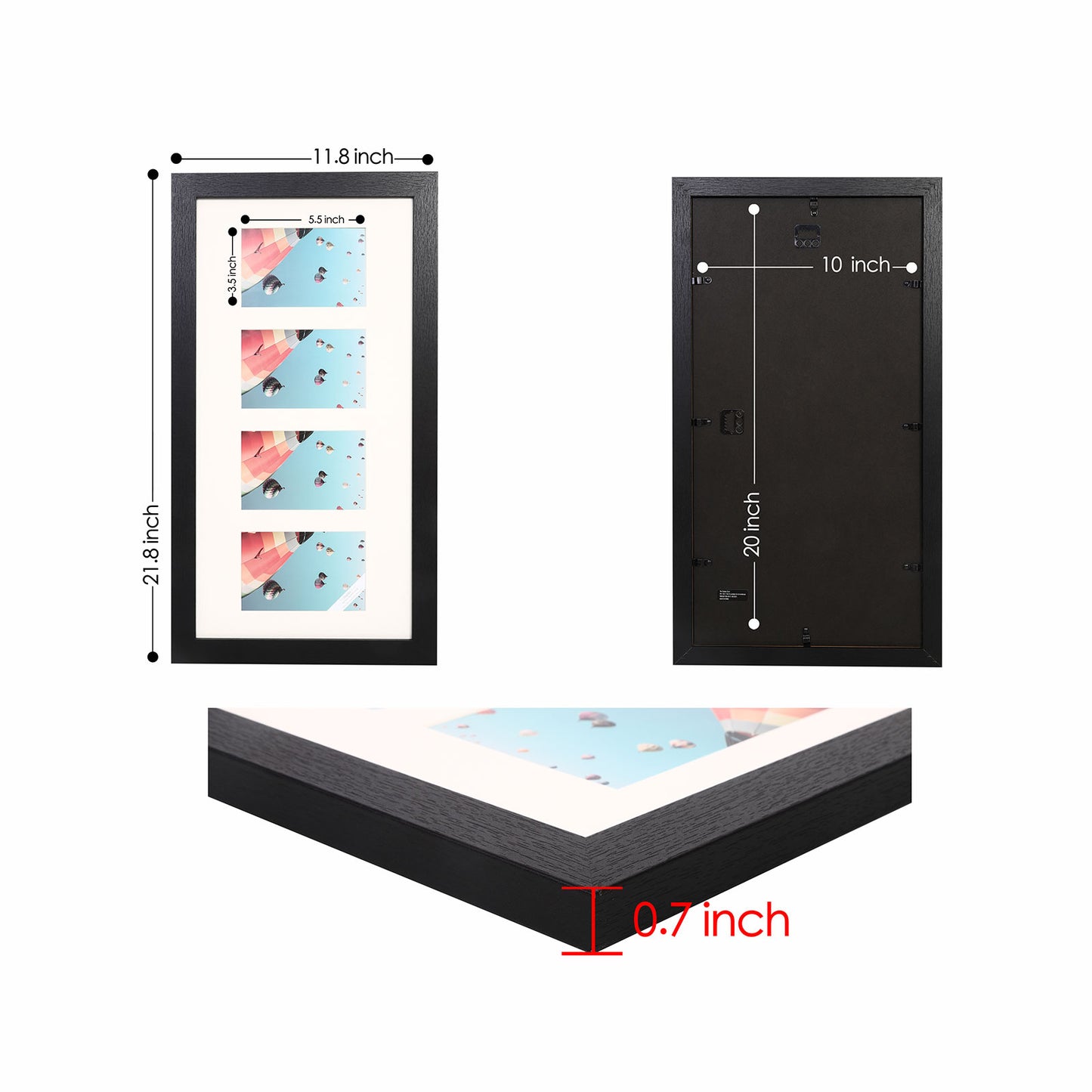 10" x 20" Black MDF Wood Collage Picture Frame for 4" x 6" Photos
