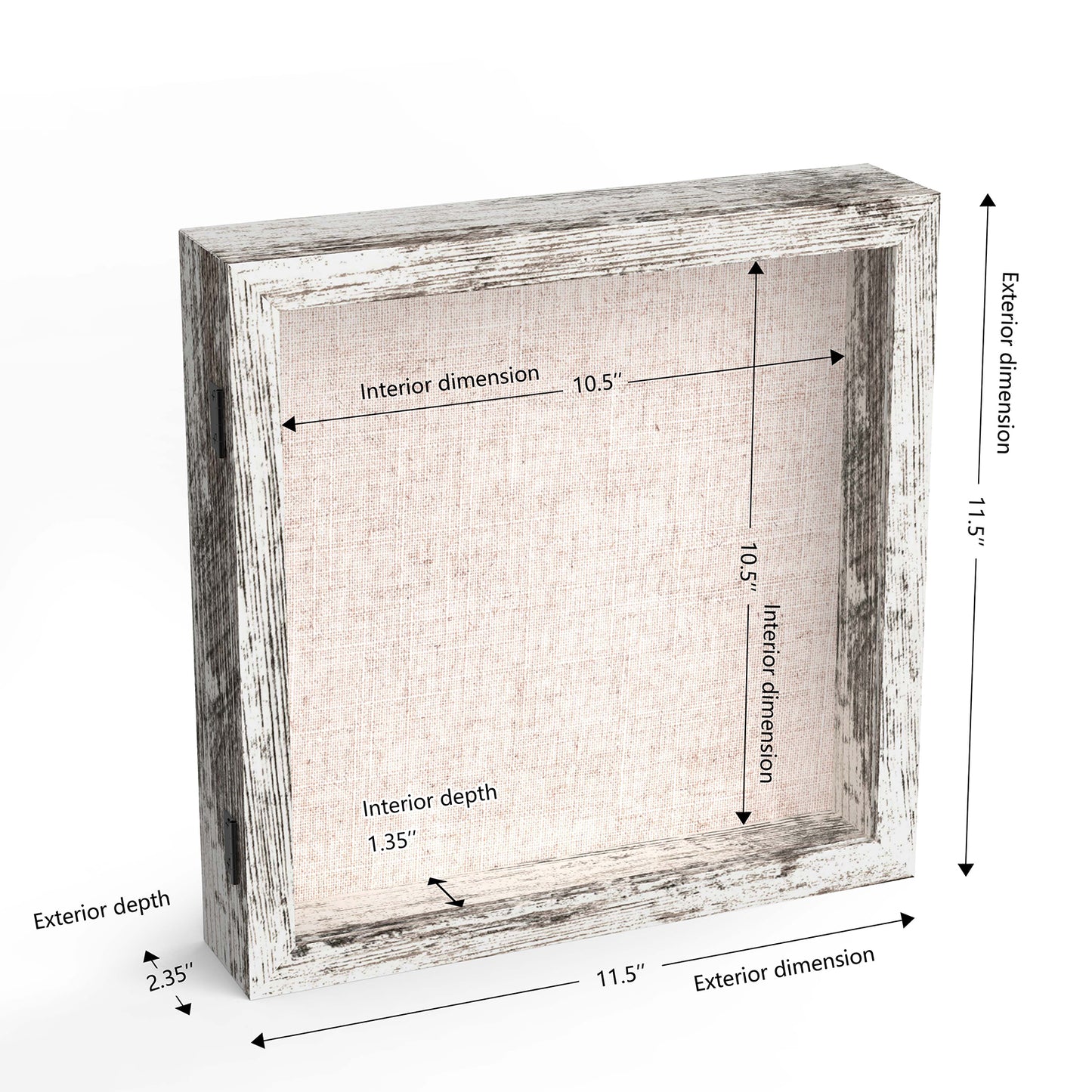 11" x 11" White Woodgrain MDF Wood Linen Backboard Shadow Box Frame