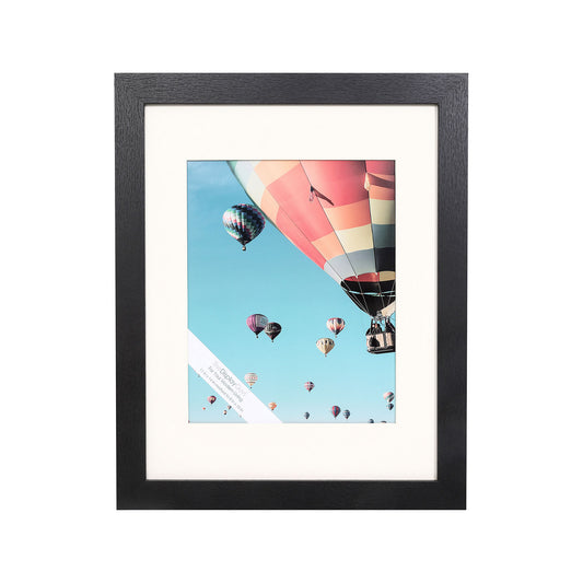 11" x 14" Black MDF Wood Picture Frame with Tempered Glass, 8" x 10" Matted