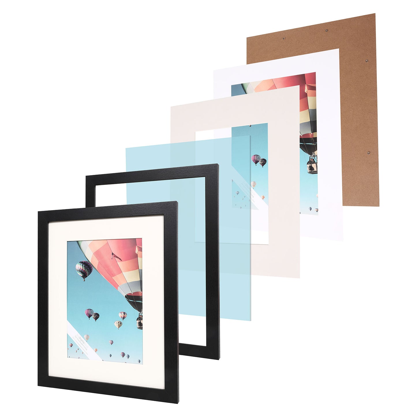 12" x 16" Black MDF Wood Picture Frame with Tempered Glass, 8" x 12" Matted