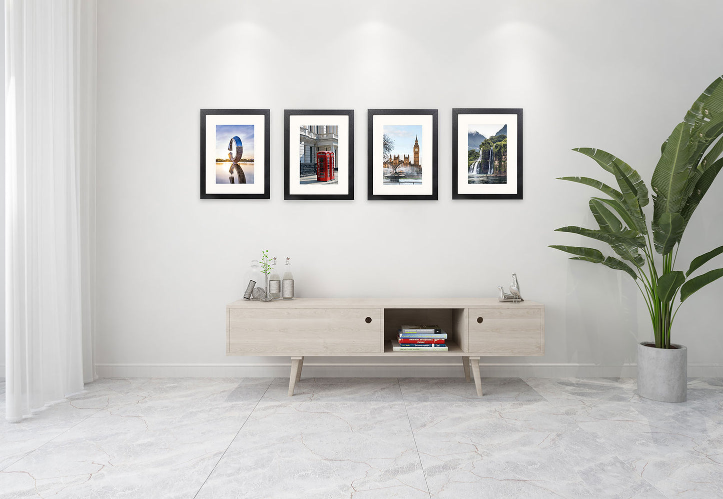 12" x 16" Black MDF Wood 4 Pack Picture Frames with Tempered Glass, 8" x 12" Matted