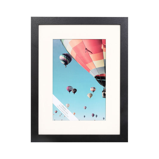12" x 16" Black MDF Wood Picture Frame with Tempered Glass, 8" x 12" Matted