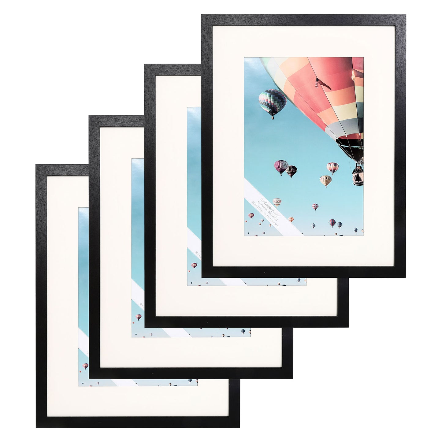 18" x 24" Black MDF Wood 4 Pack Picture Frame with Tempered Glass, 12" x 18" Matted