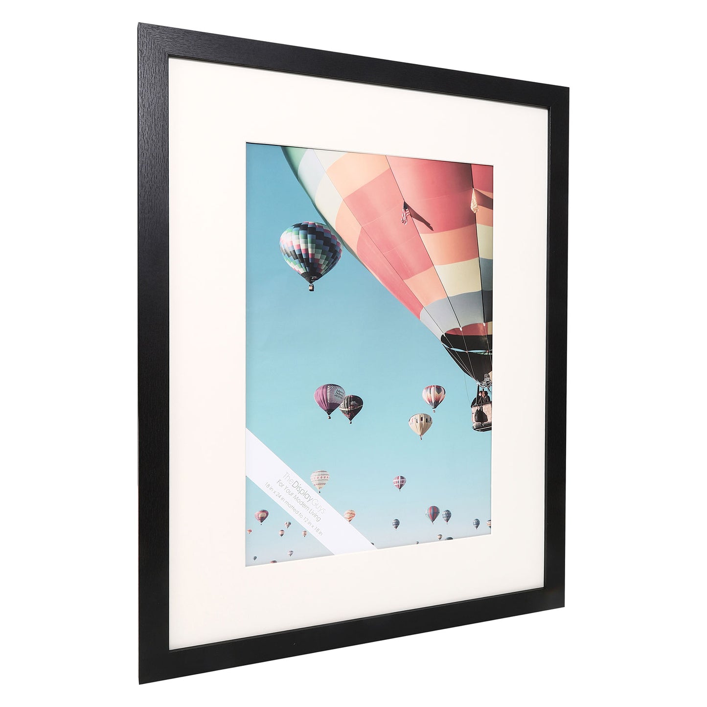 18" x 24" Black MDF Wood Picture Frame with Tempered Glass, 12" x 18" Matted
