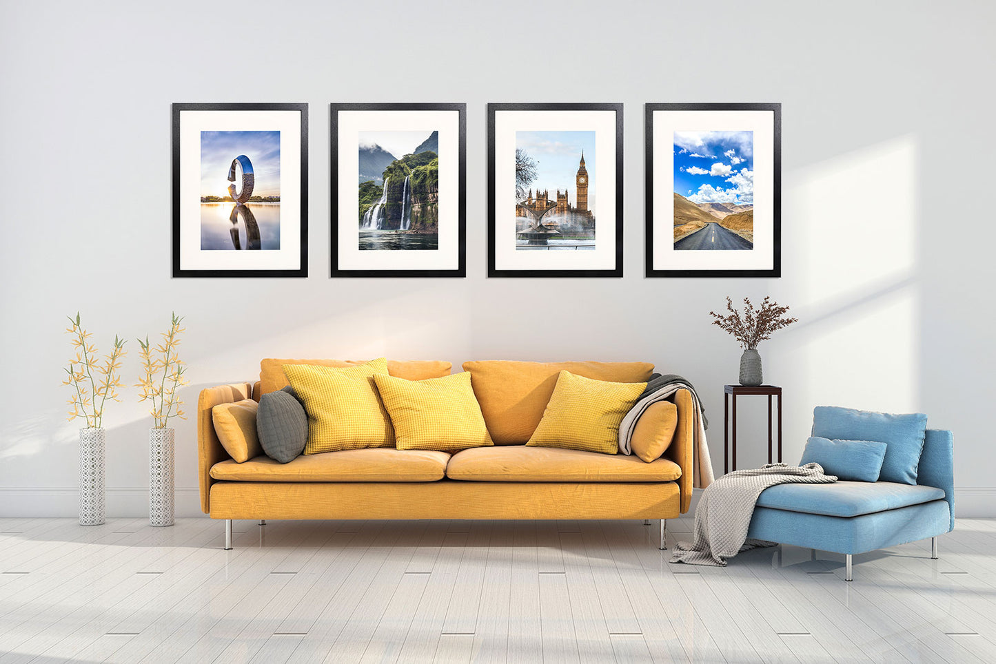 18" x 24" Black MDF Wood 4 Pack Picture Frame with Tempered Glass, 12" x 18" Matted