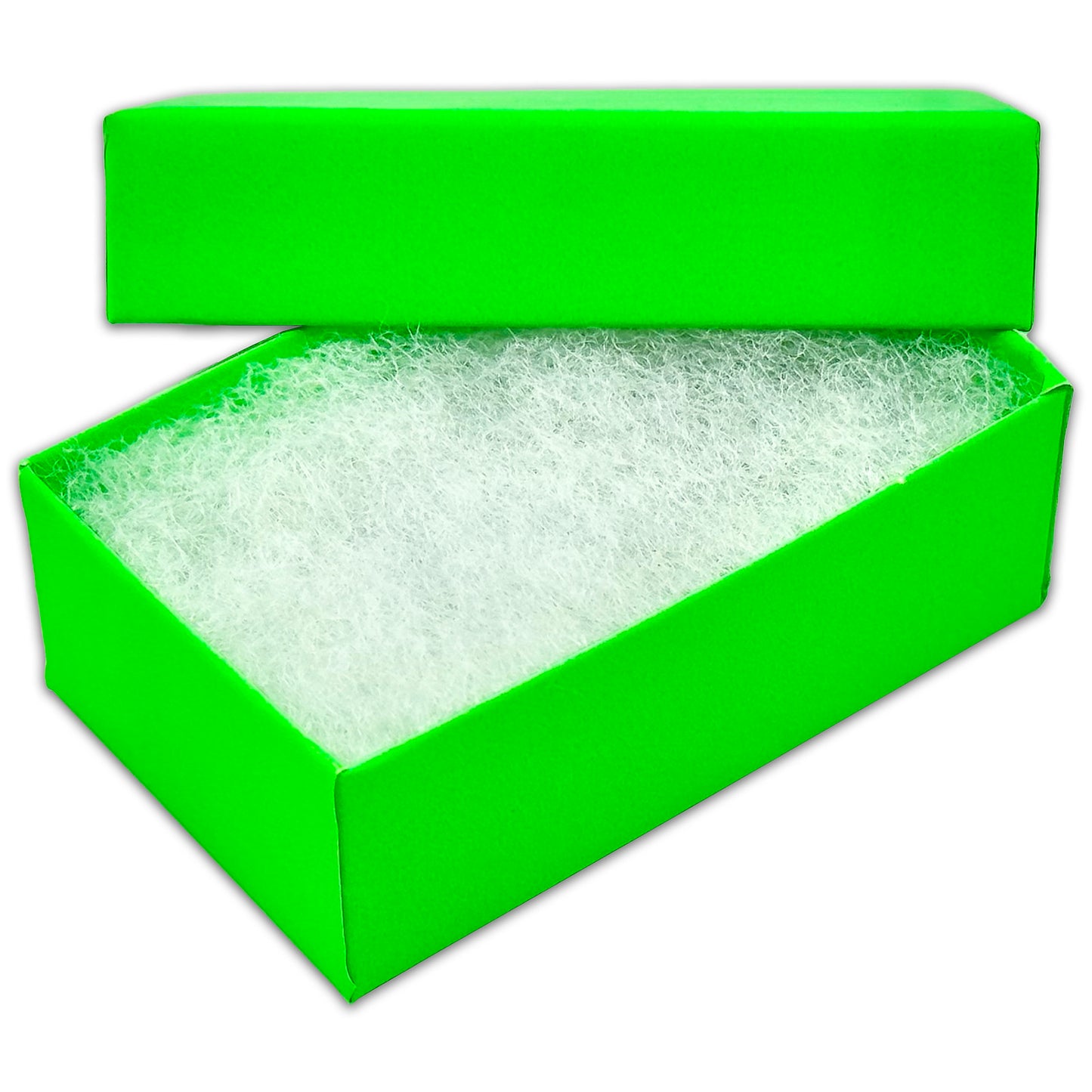 2 1/8" x 1 5/8" x 3/4" Neon Green Cotton Filled Paper Box (25-Pack)