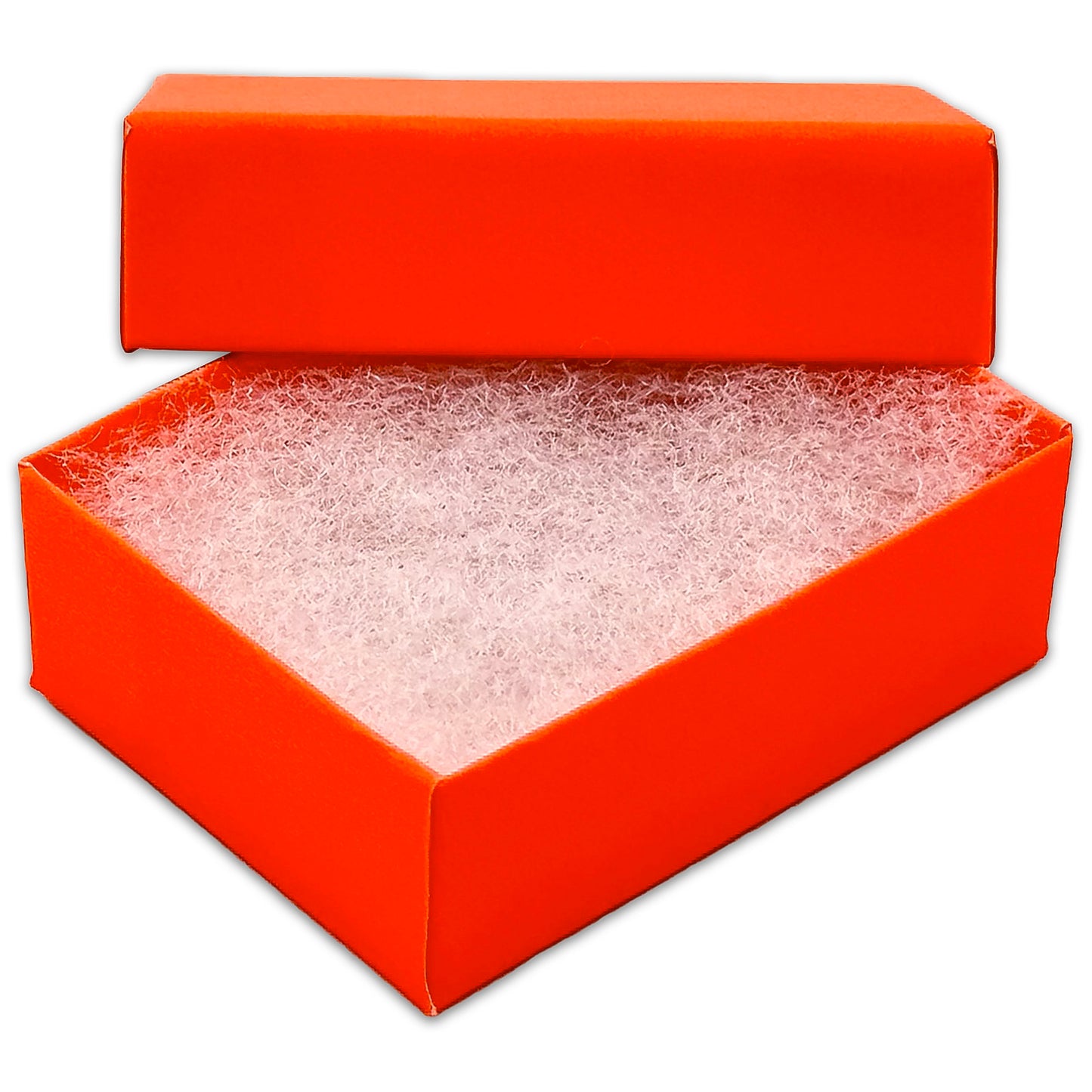 2 1/8" x 1 5/8" x 3/4" Neon Orange Cotton Filled Paper Box (25-Pack)