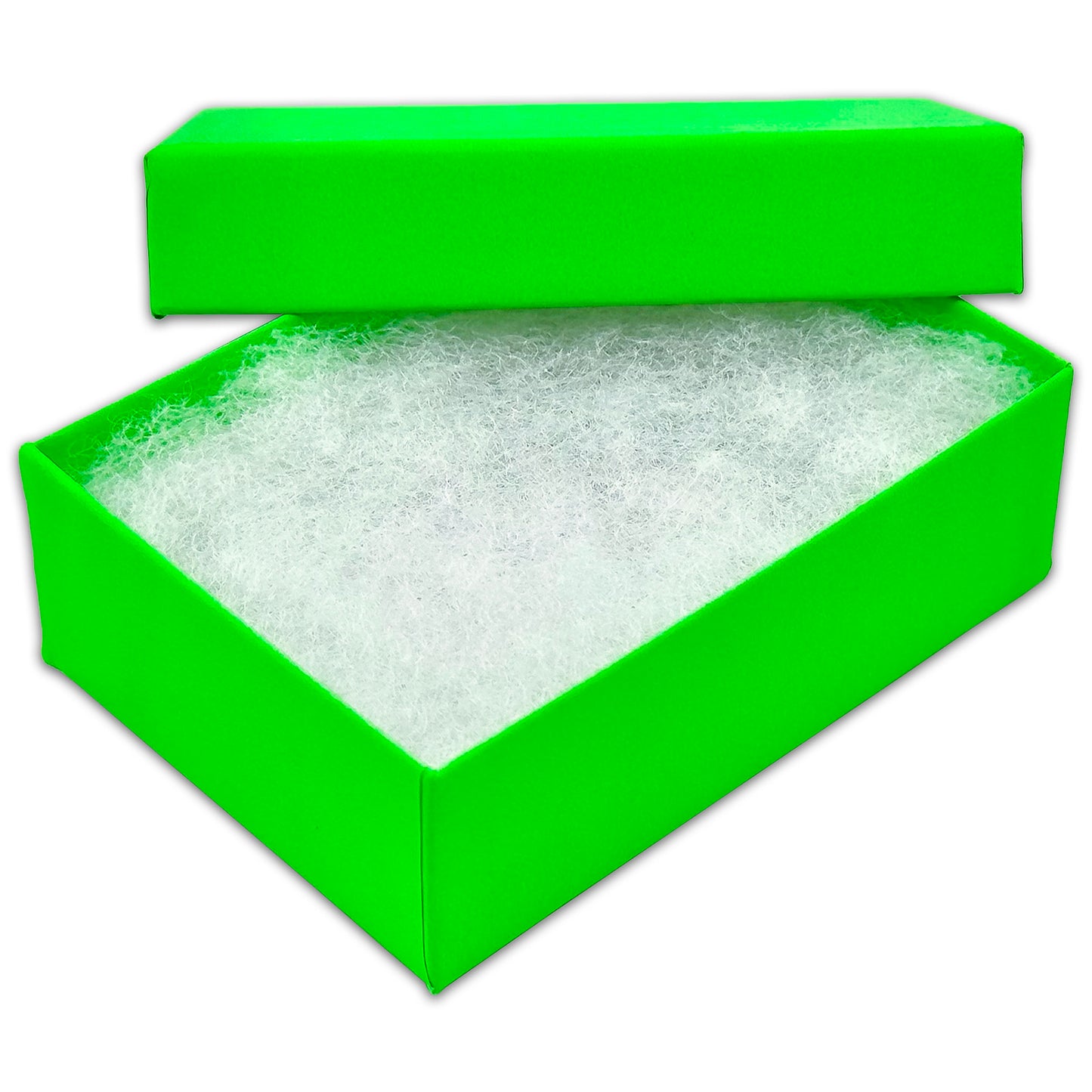 2 5/8" x 1 5/8" x 1" Neon Green Cotton Filled Paper Box (25-Pack)