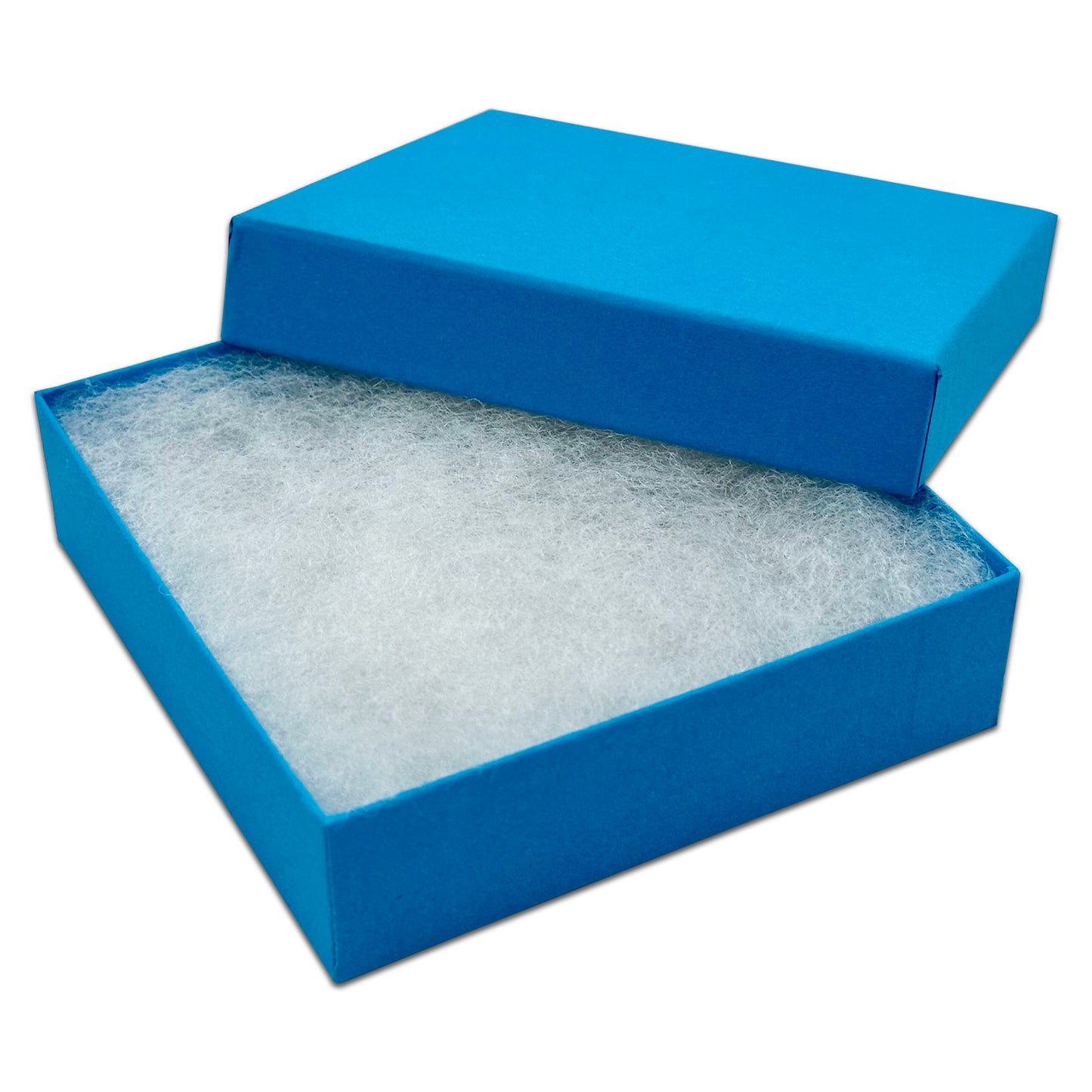 3 1/2" x 3 1/2" x 1" Azure Blue Cotton Filled Paper Box (25-Pack)