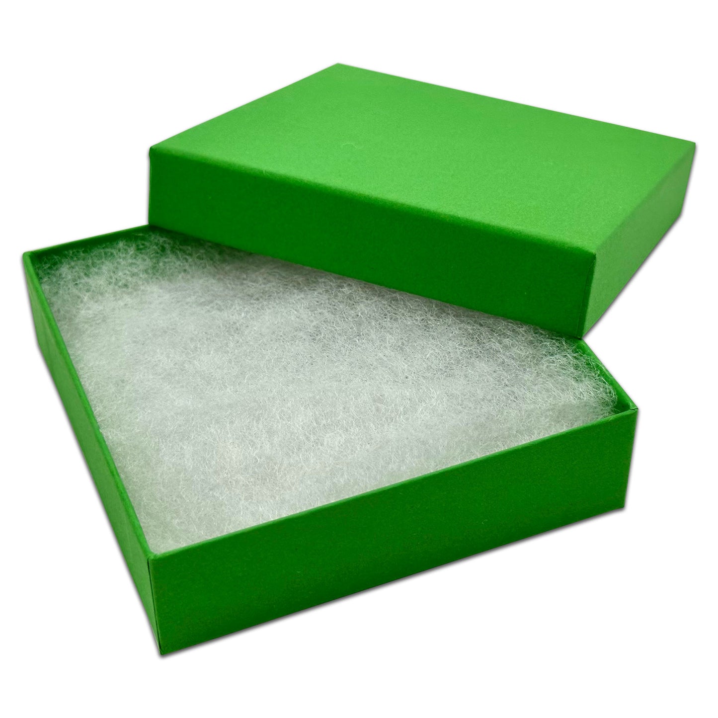3 1/2" x 3 1/2" x 1" Light Green Cotton Filled Paper Box (25-Pack)