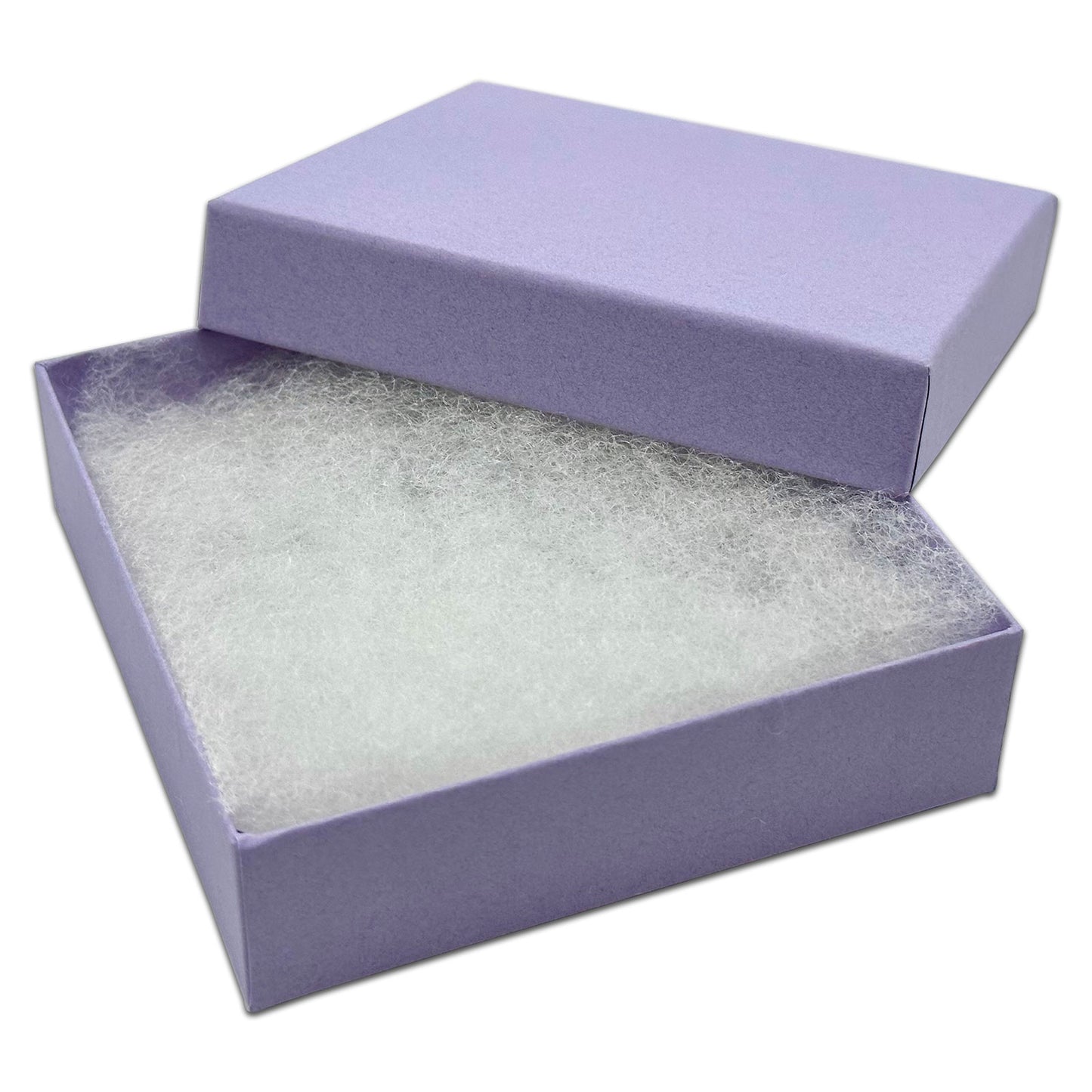 3 1/2" x 3 1/2" x 1" Light Lavender Cotton Filled Paper Box (25-Pack)