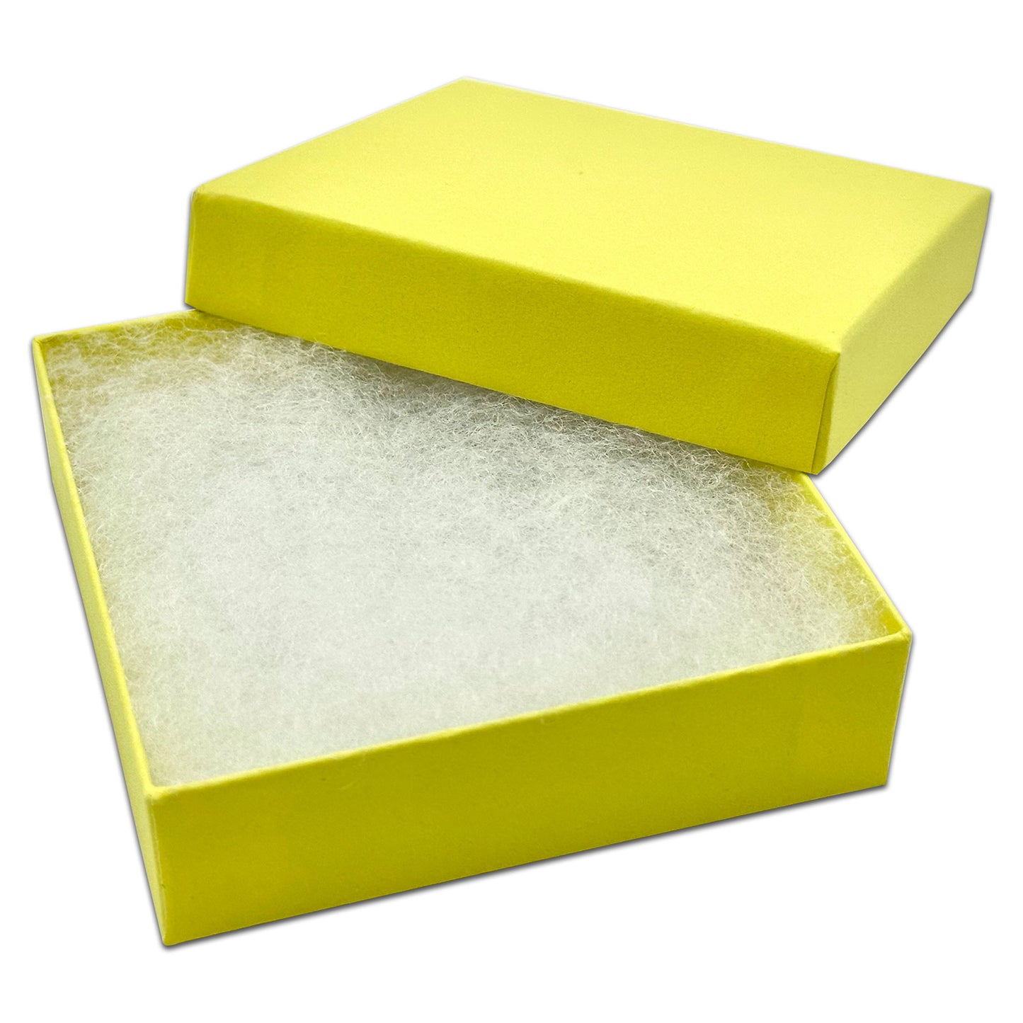 3 1/2" x 3 1/2" x 1" Mustard Yellow Cotton Filled Paper Box (25-Pack)