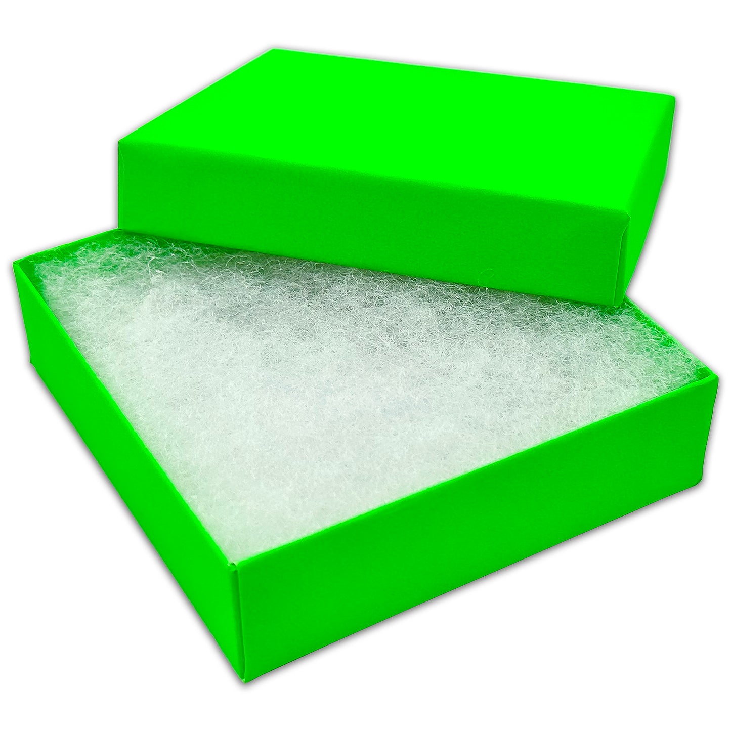 3 1/2" x 3 1/2" x 1" Neon Green Cotton Filled Paper Box (25-Pack)