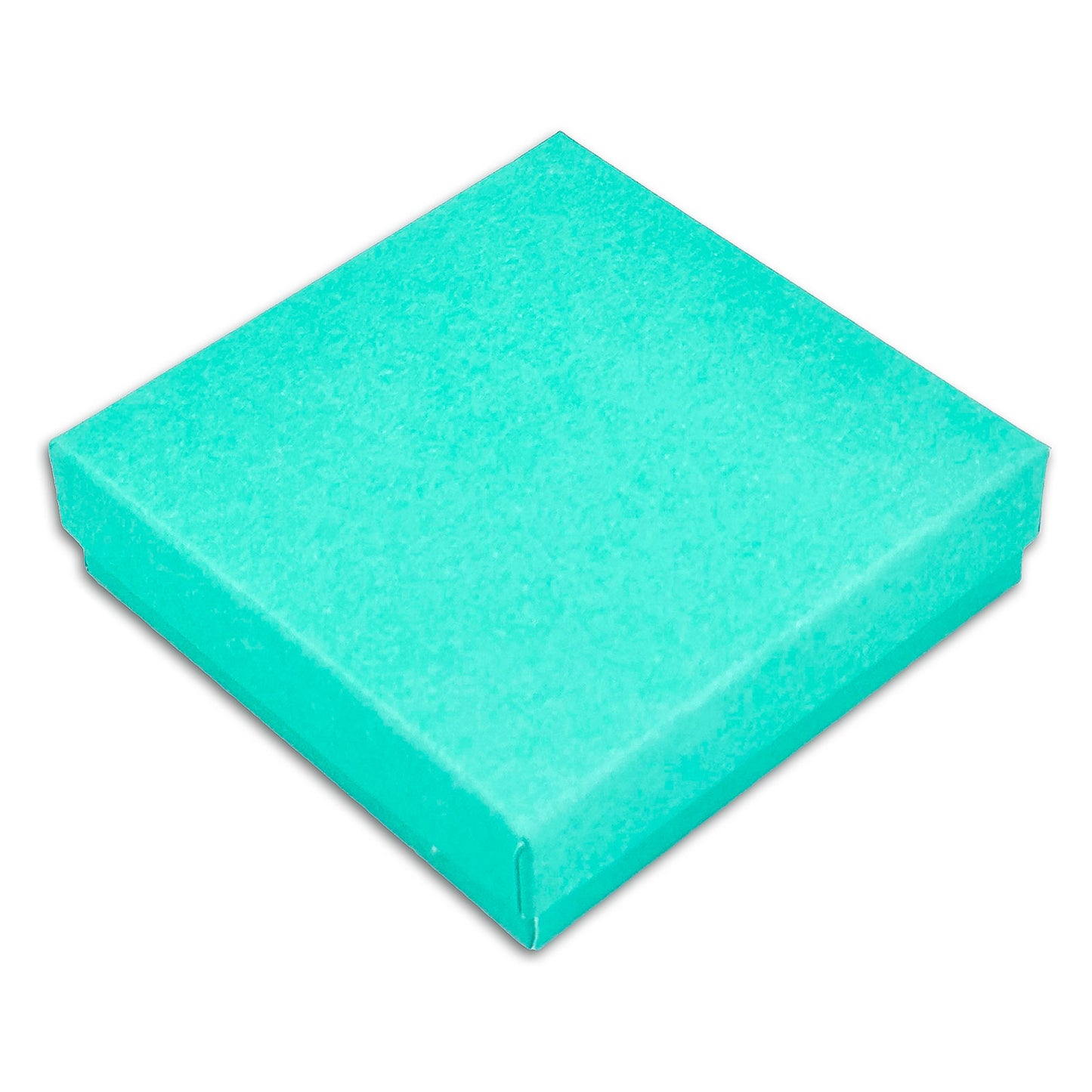 3 1/2" x 3 1/2" x 1" Teal Cotton Filled Paper Box