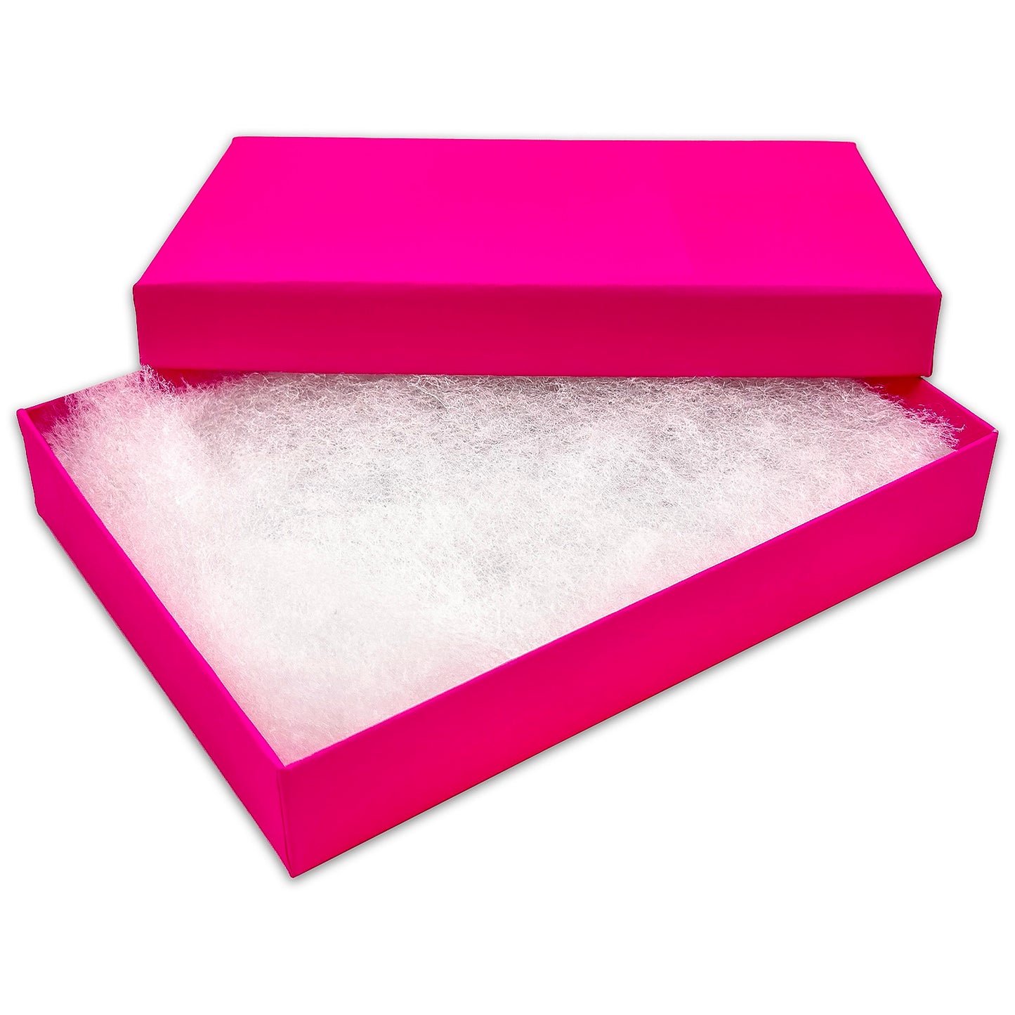 5 7/16" x 3 15/16" x 1" Neon Fuchsia Cotton Filled Paper Box (25-Pack)