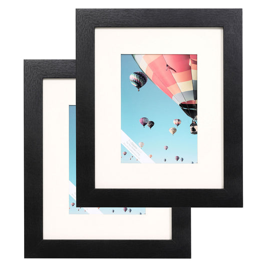 8" x 10" Black MDF Wood 2 Pack Picture Frames with Tempered Glass, 5" x 7" Matted