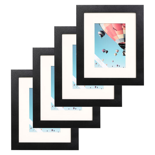 8" x 10" Black MDF Wood 4 Pack Picture Frames with Tempered Glass, 5" x 7" Matted