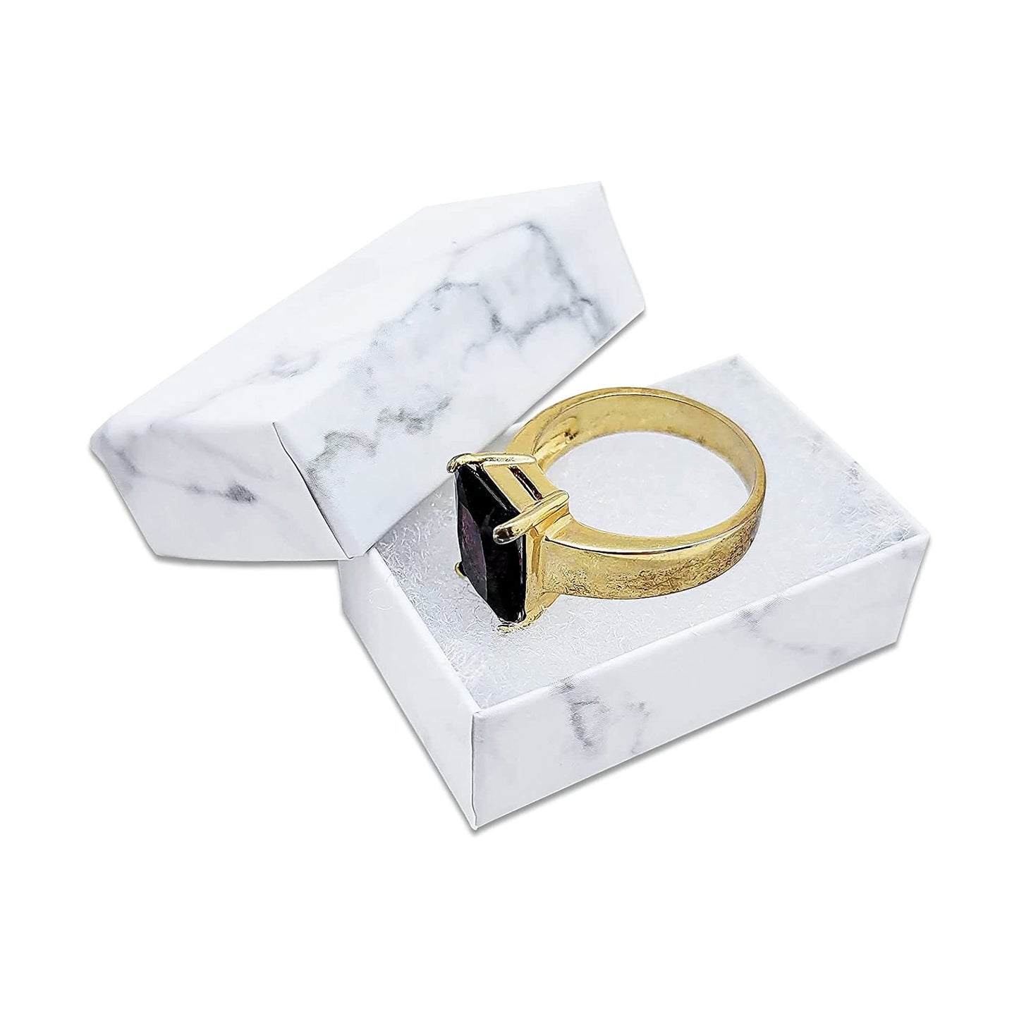 1 15/16" x 1 1/4" x 11/16" Marble White Cotton Filled Paper Box