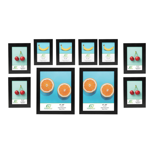 10 Piece Black Wood Picture Frame Collage Set with Tempered Glass