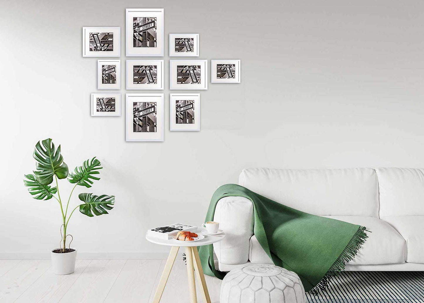 10 Piece White Solid Pine Wood Tempered Glass Multi-Size Picture Frame Set