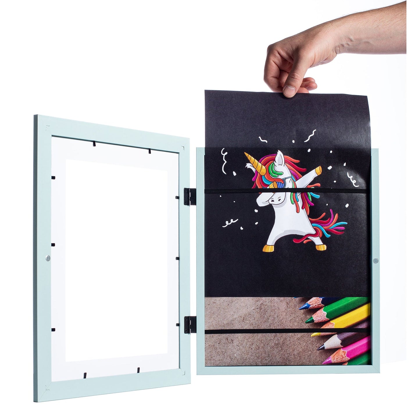 10" x 12.5" Light Blue MDF Wood Kids Art Picture Frame with Elastic Straps