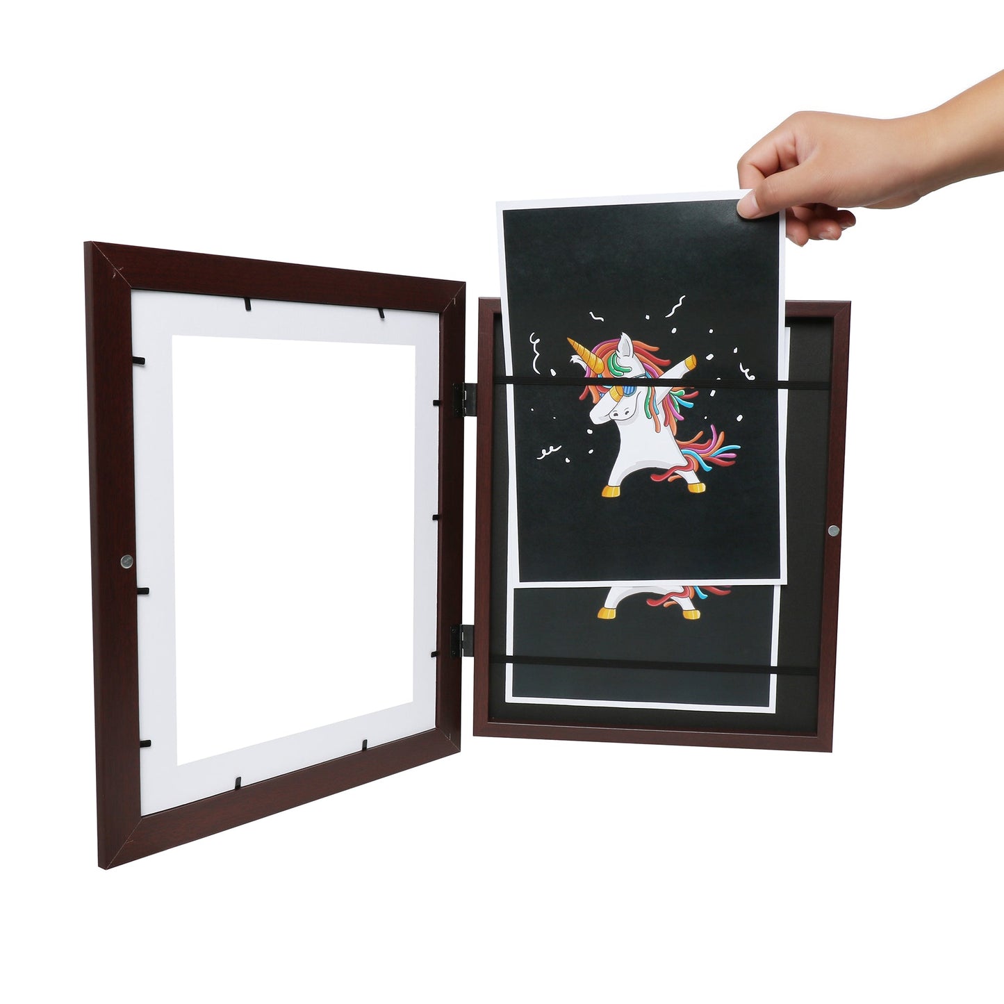 10" x 12.5" Mahogany Wood Children's Art Picture Frame with Elastic Straps