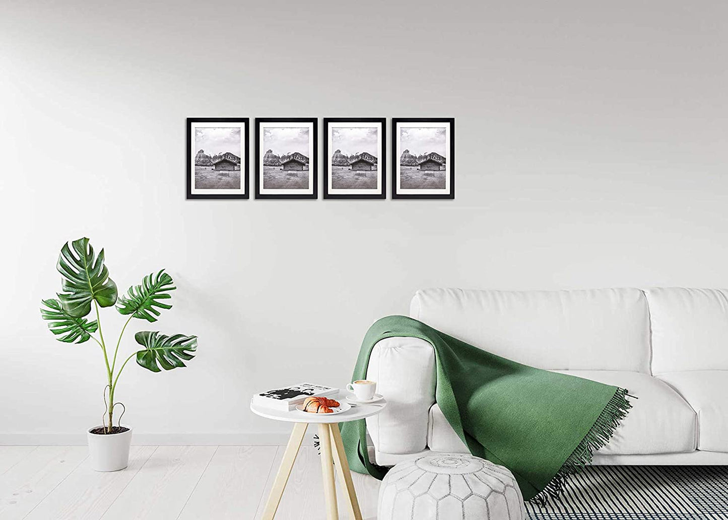 10" x 13" Black Pine Wood 4 Pack Picture Frames, 8 1/2" x 11" Matted