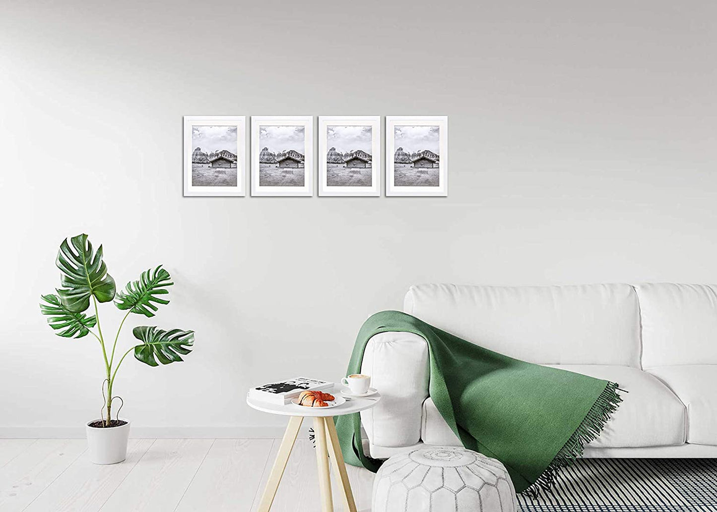 10" x 13" White Pine Wood 4 Pack Picture Frames, 8 1/2" x 11" Matted