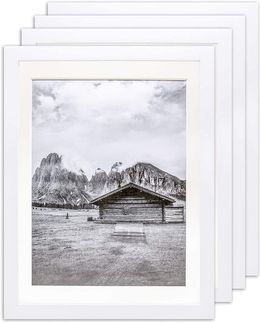 10" x 13" White Pine Wood 4 Pack Picture Frames, 8 1/2" x 11" Matted