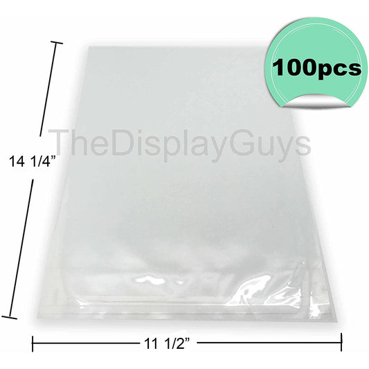 11 1/2” x 14 1/4" 100 Pack Clear Self Adhesive Plastic Bags for 11" x 14" Photos