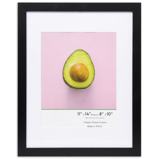 11" x 14” Classic Black MDF Wood Picture Frame with Tempered Glass, 8" x 10" Matted