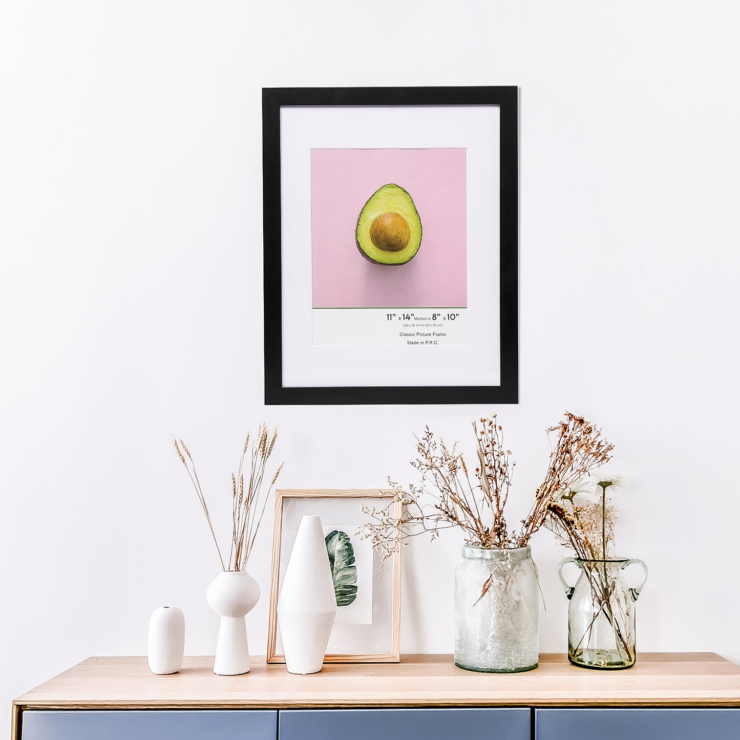 11" x 14” Classic Black MDF Wood Picture Frame with Tempered Glass, 8" x 10" Matted