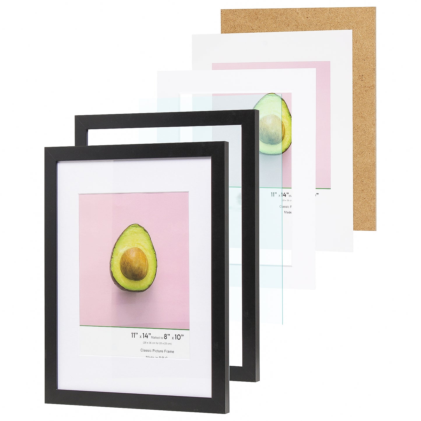 11" x 14” Classic Black MDF Wood Picture Frame with Tempered Glass, 8" x 10" Matted