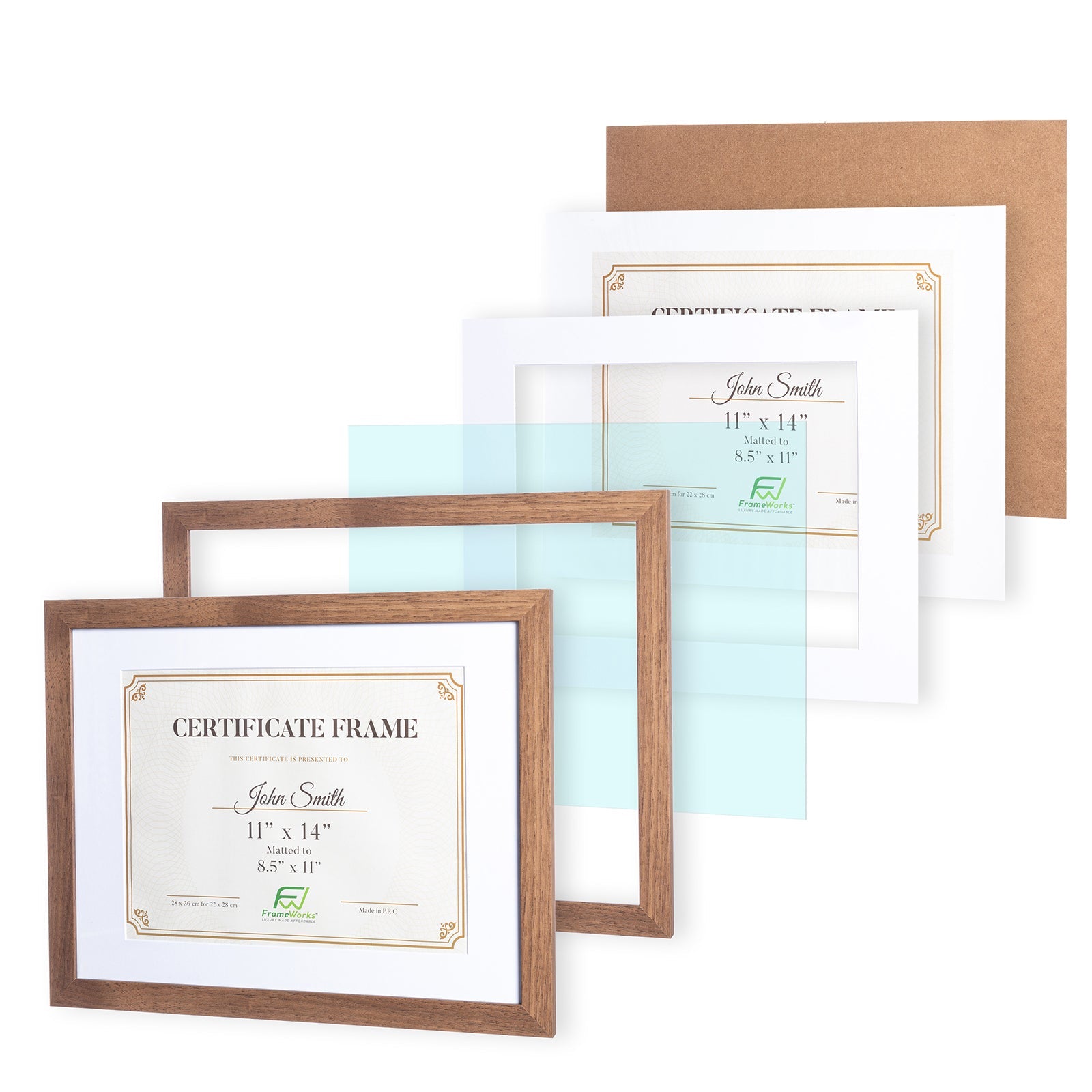 11" x 14” Classic Dark Oak Wood Document Frame with Tempered Glass, 8.5" x 11" Matted