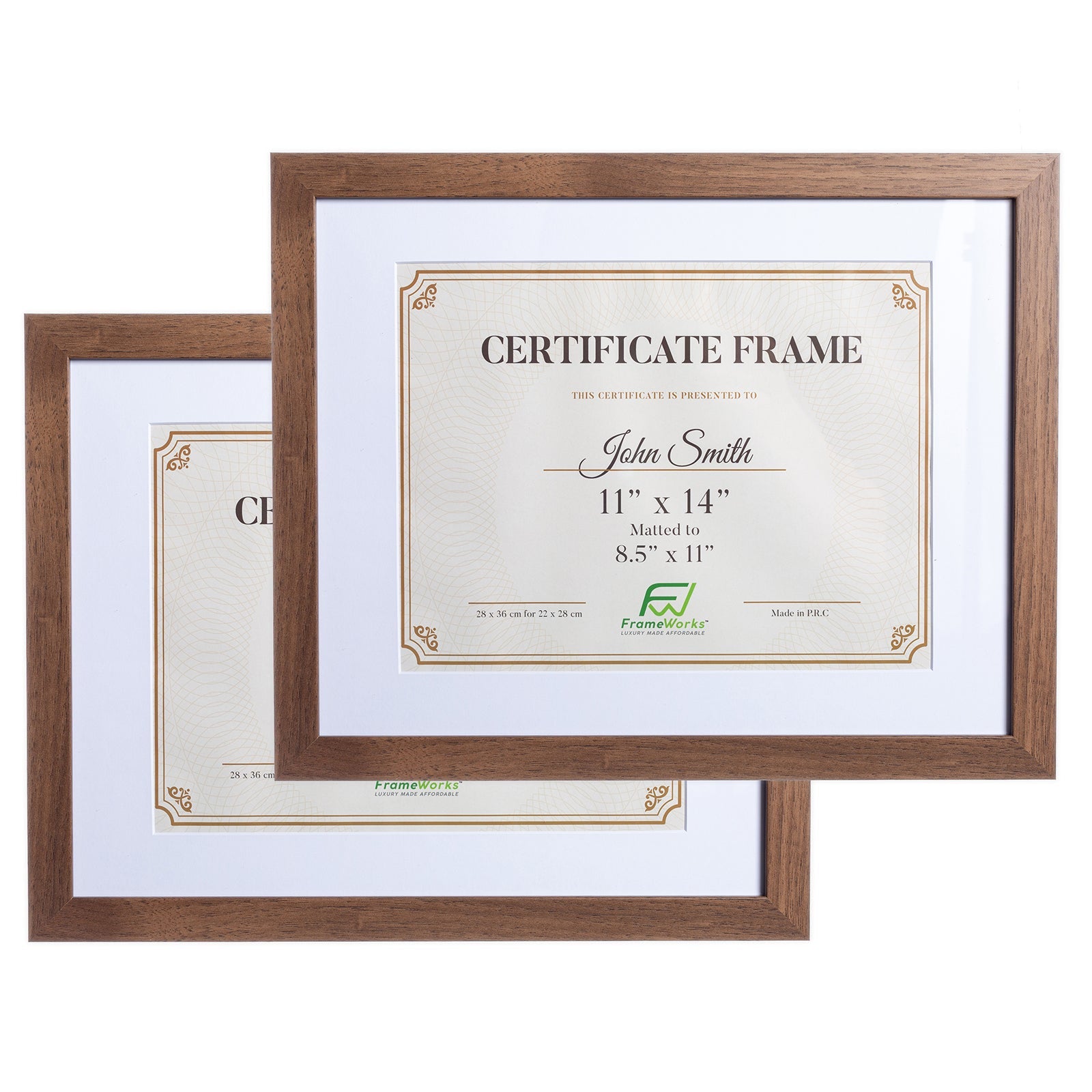 11" x 14” Classic Dark Oak Wood Document Frame with Tempered Glass, 8.5" x 11" Matted