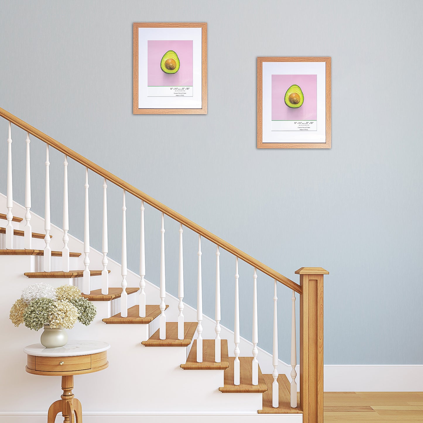 11" x 14” Classic Light Oak MDF Wood Picture Frame with Tempered Glass, 8" x 10" Matted