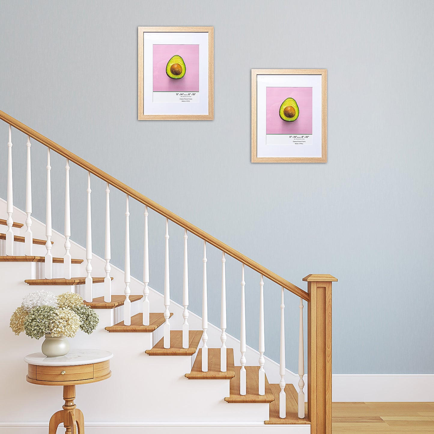 11" x 14” Classic Natural Oak MDF Wood Picture Frame with Tempered Glass, 8" x 10" Matted