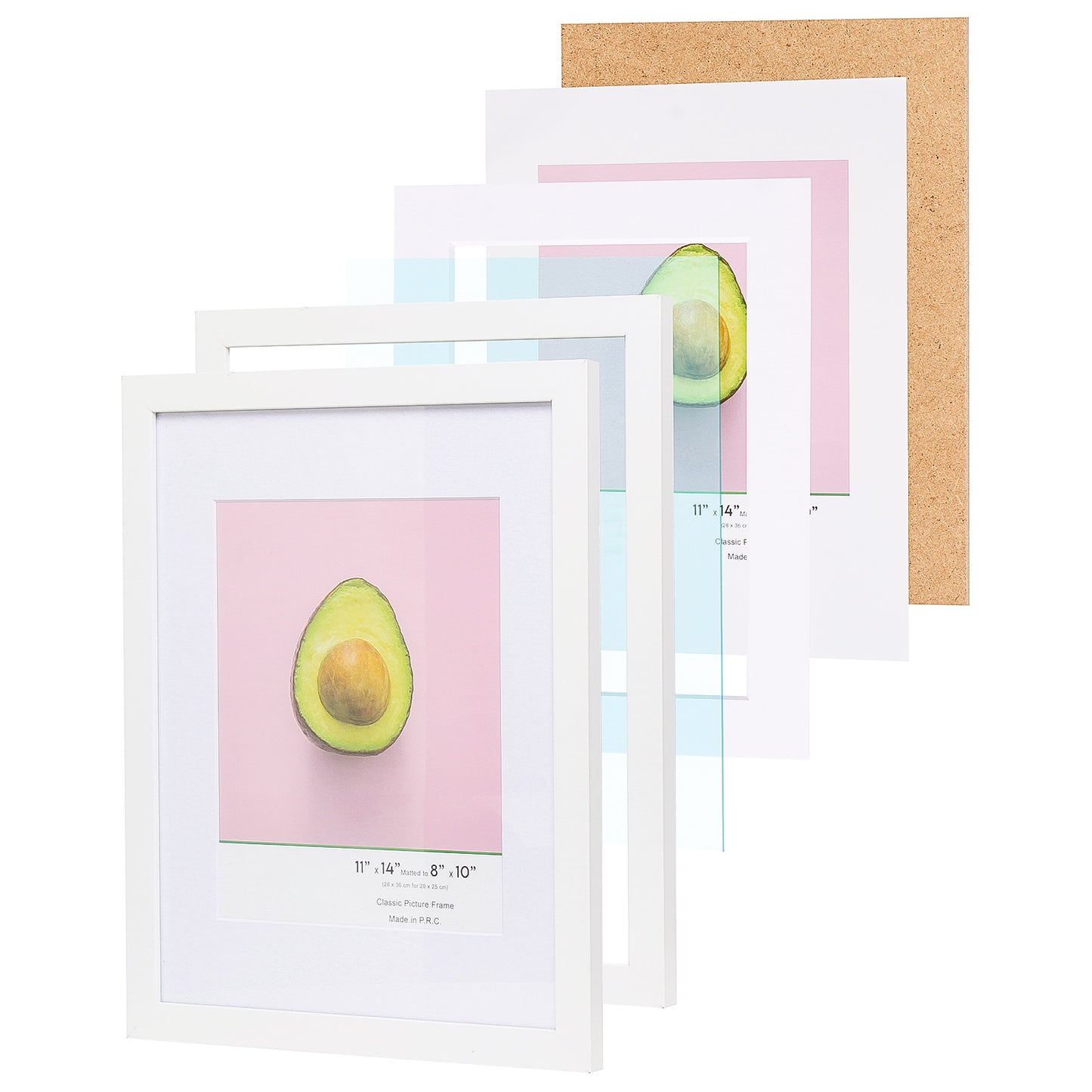 11" x 14” Classic White MDF Wood Picture Frame with Tempered Glass, 8" x 10" Matted