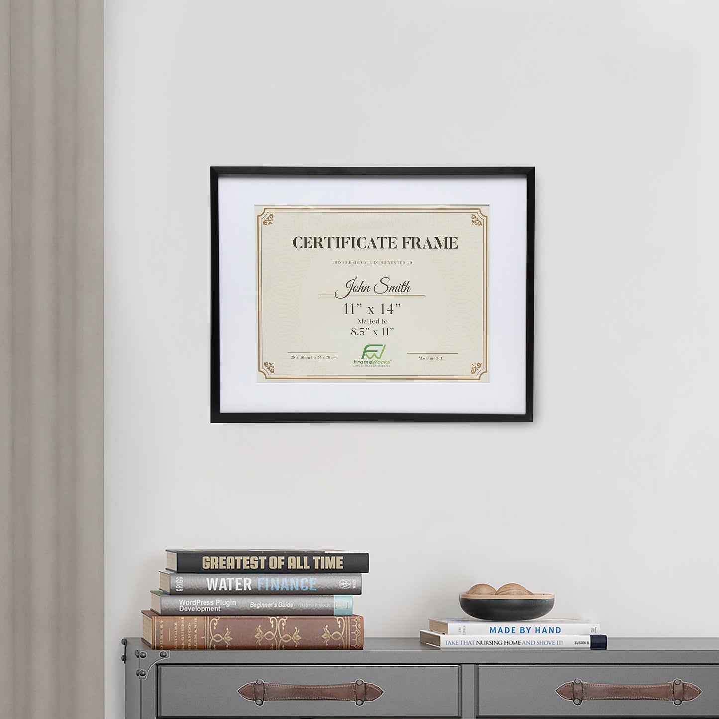 11" x 14" Deluxe Black Aluminum Contemporary Diploma Picture Frame, 8.5" x 11" Matted