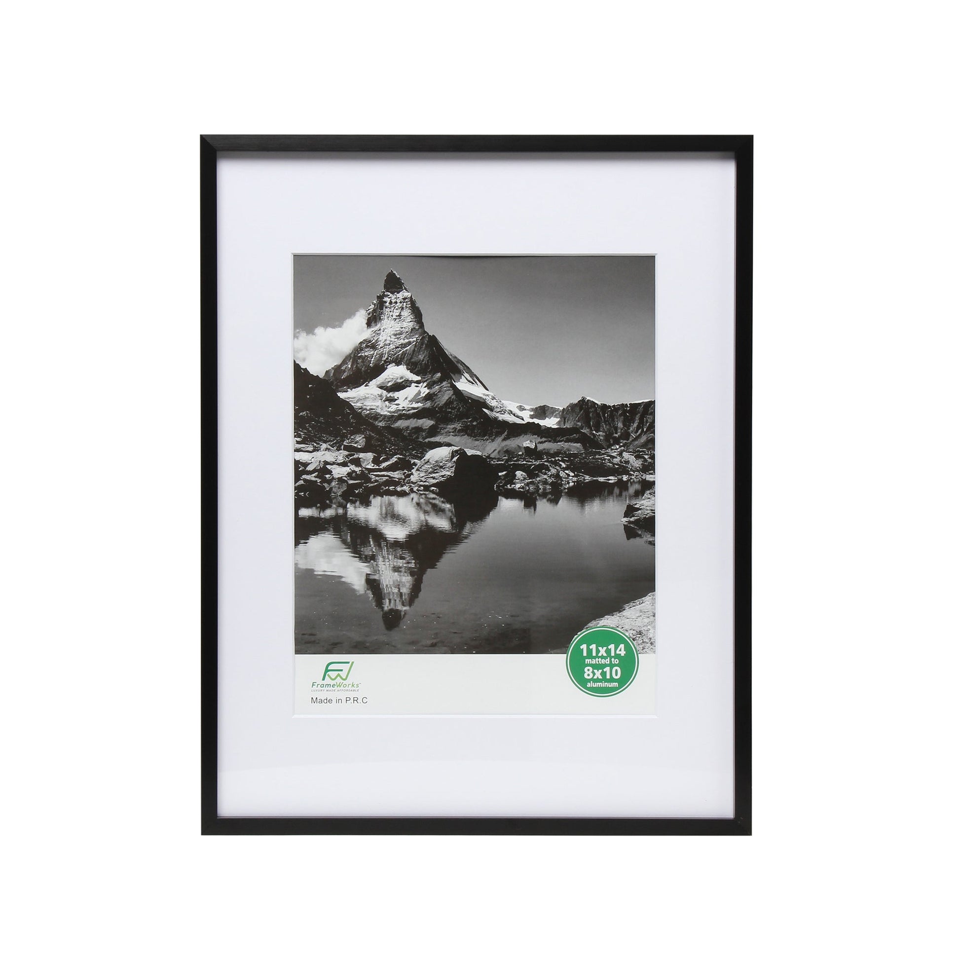 11" x 14" Deluxe Black Aluminum Contemporary Picture Frame, 8" x 10" Matted