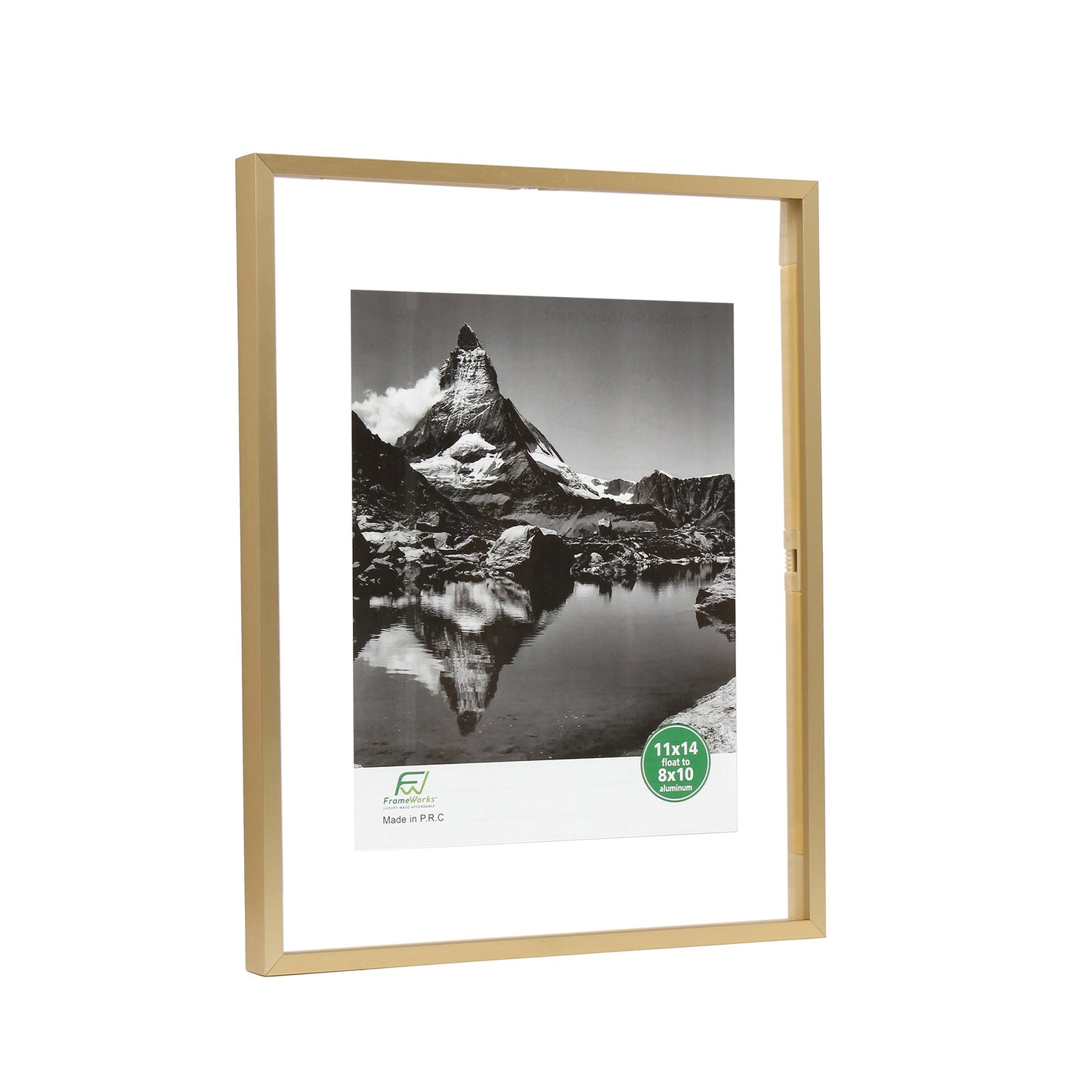 11" x 14" Deluxe Brass Gold Aluminum Contemporary Floating Picture Frame with Tempered Glass