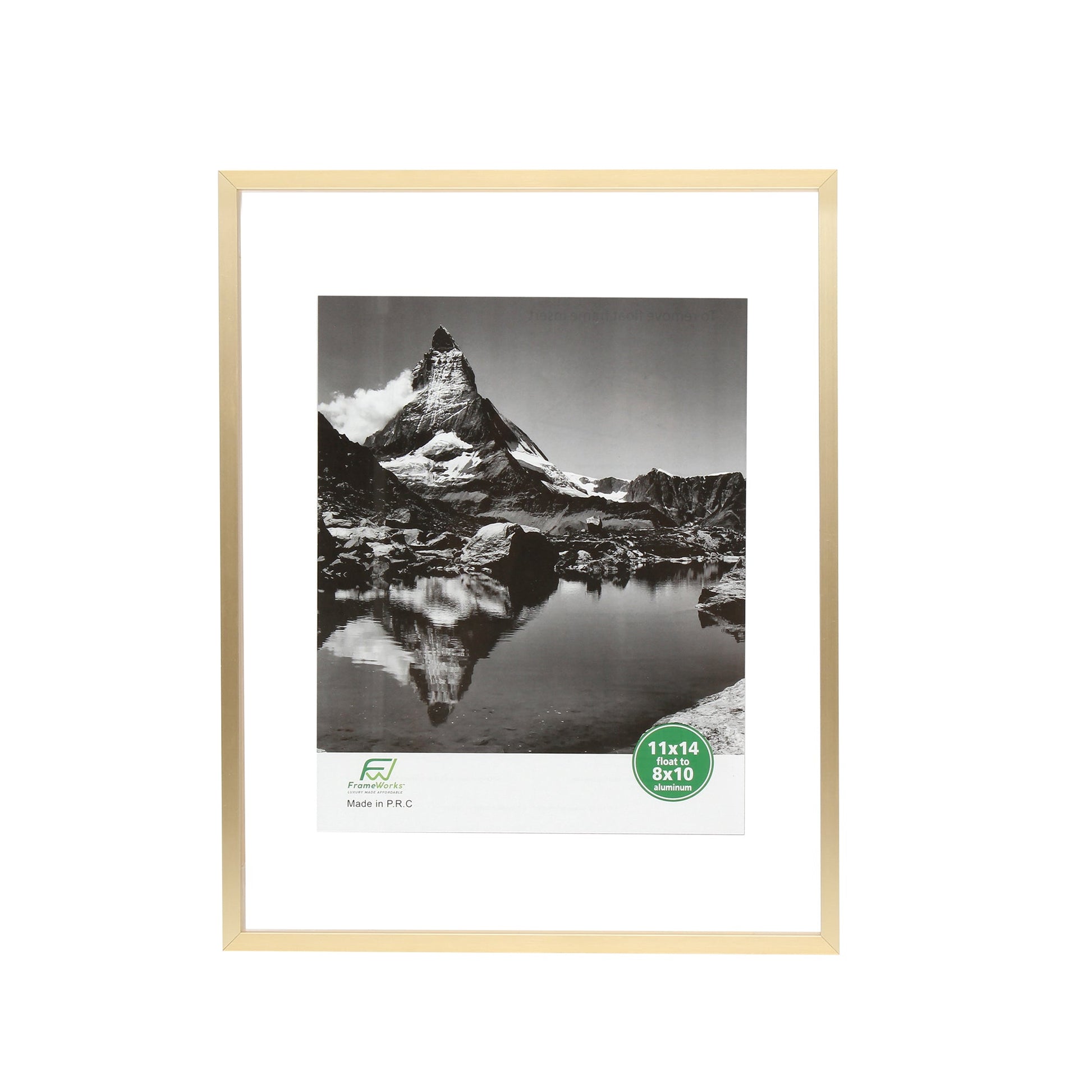 11" x 14" Deluxe Brass Gold Aluminum Contemporary Floating Picture Frame with Tempered Glass