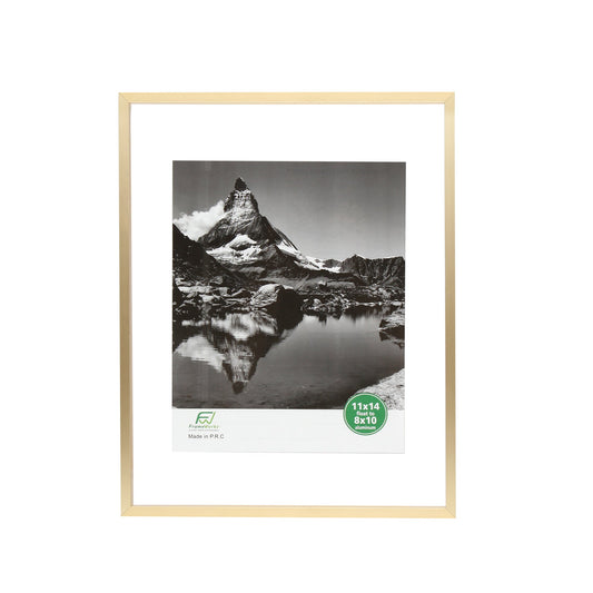 11" x 14" Deluxe Brass Gold Aluminum Contemporary Floating Picture Frame with Tempered Glass