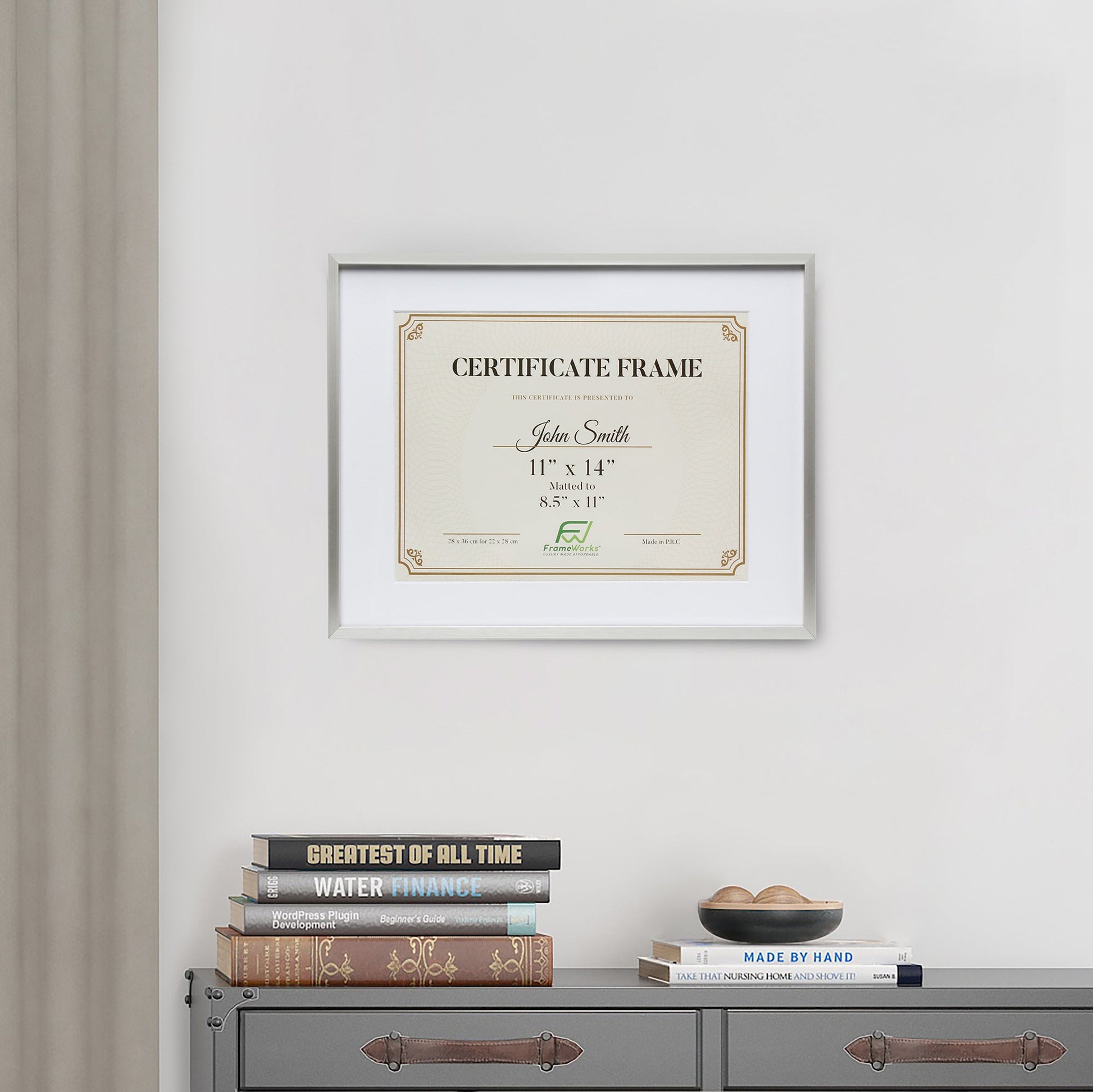11" x 14" Deluxe Silver Aluminum Contemporary Diploma Picture Frame, 8.5" x 11" Matted