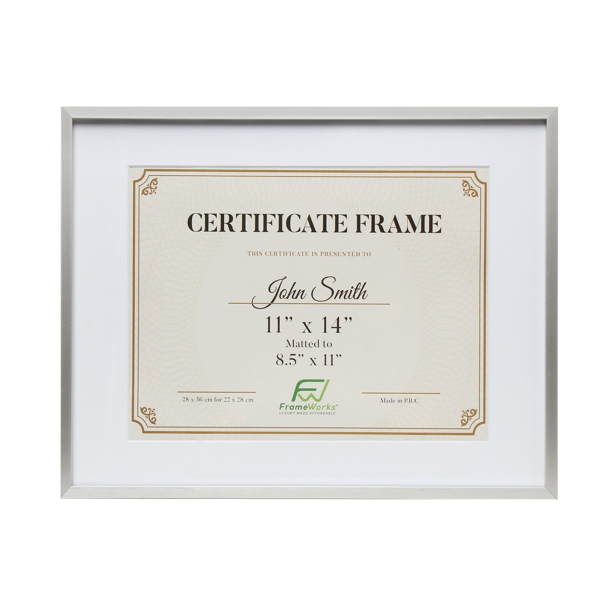 11" x 14" Deluxe Silver Aluminum Contemporary Diploma Picture Frame, 8.5" x 11" Matted