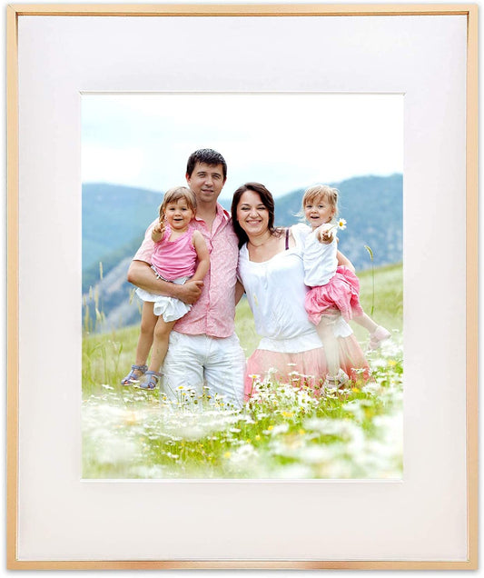 11" x 14" Gold Aluminum Picture Frame with Tempered Glass, 8" x 10" Matted