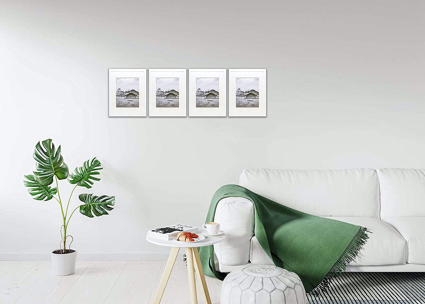 11" x 14" White Pine Wood 4 Pack Picture Frames, 8" x 10" Matted